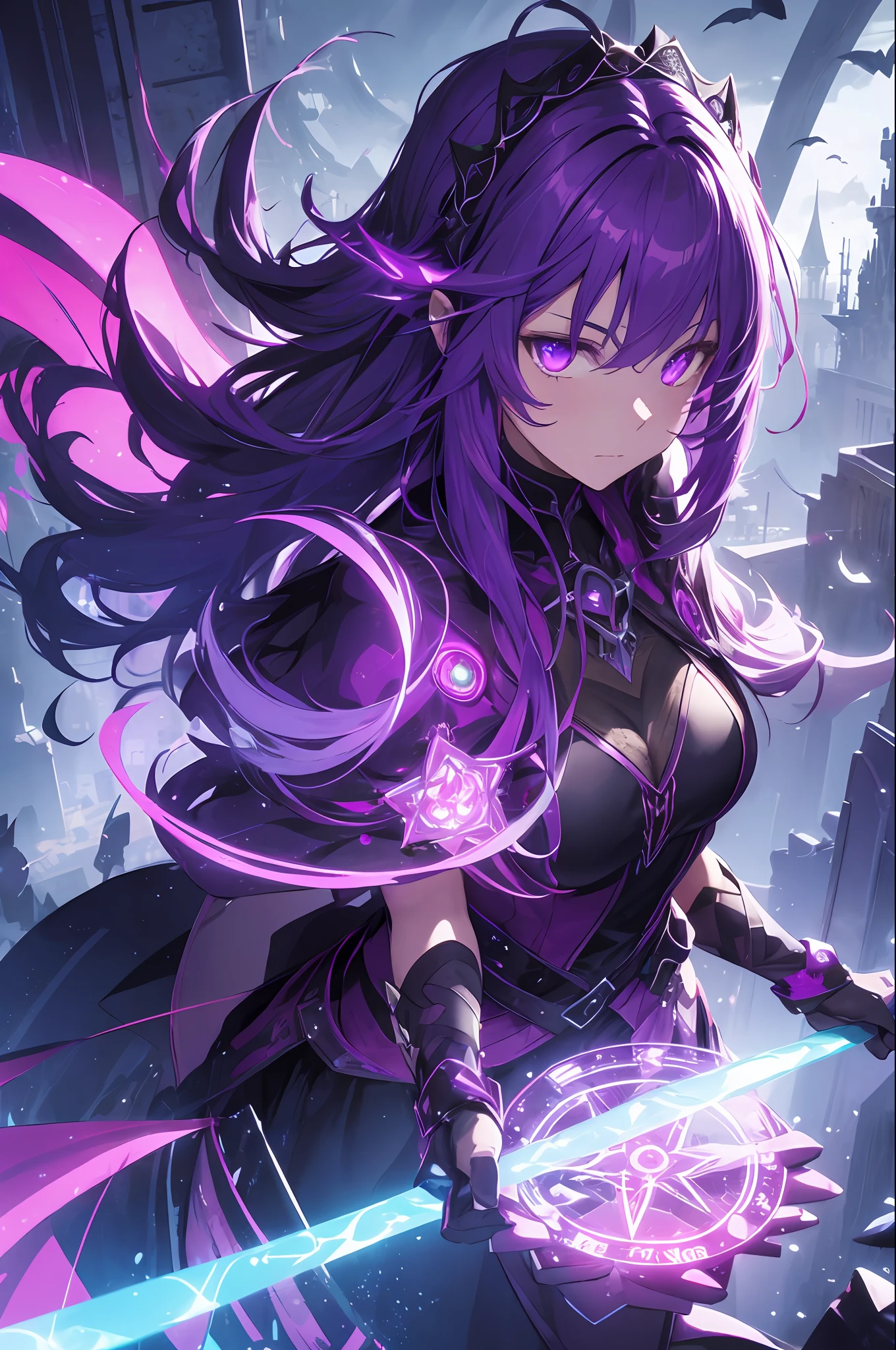 ((black dope outfit)), revealing, medium breasts, 30 years old, young beautiful girl, ultra detailed, official art, unity 8k wallpaper, BREAK, neon purple lighting, (vibrant glow):1.2, dynamic colors, striking contrast, futuristic vibe, electric energy, reflective surfaces, masterpiece, best quality, ultra-detailed, illustration, 1girl, solo, fantasy, flying, broom, night sky, outdoors, magic, spells, moon, stars, clouds, wind, hair, cape, hat, boots, broomstick, glowing, mysterious, enchanting, whimsical, playful, adventurous, , wonder, imagination, determination, skill, speed, movement, energy, realism, naturalistic, figurative, representational, beauty, fantasy culture, mythology, fairy tales, folklore, legends, witches, wizards, magical creatures, fantasy worlds, composition, scale, foreground, middle ground, background, perspective, light, color, texture, detail, beauty, wonder, adult, 30 years old, loraeyes, pauldrons, magic circle, evil, vampire teeth, 30 years old, adult, magic circle, magic_circle, red_glow, red glow, (masterpiece, best quality, ultra-detailed, best shadow), (detailed background,dark fantasy), (beautiful detailed face), high contrast, (best illumination, an extremely delicate and beautiful), ((cinematic light)), colorful, hyper detail, dramatic light, intricate details, (1 girl, solo, purple glowing hair, sharp face, long braided hair, purple glowing eyes, hair between eyes, dynamic angle, magic circle), blood splatter, swirling black light around the character, depth of field, black light particles, (broken glass),, 30 years old, beautiful girl, ultra detailed, official art, unity 8k wallpaper, BREAK, neon lighting, (vibrant glow):1.2, dynamic colors, striking contrast, futuristic vibe, electric energy, reflective surfaces