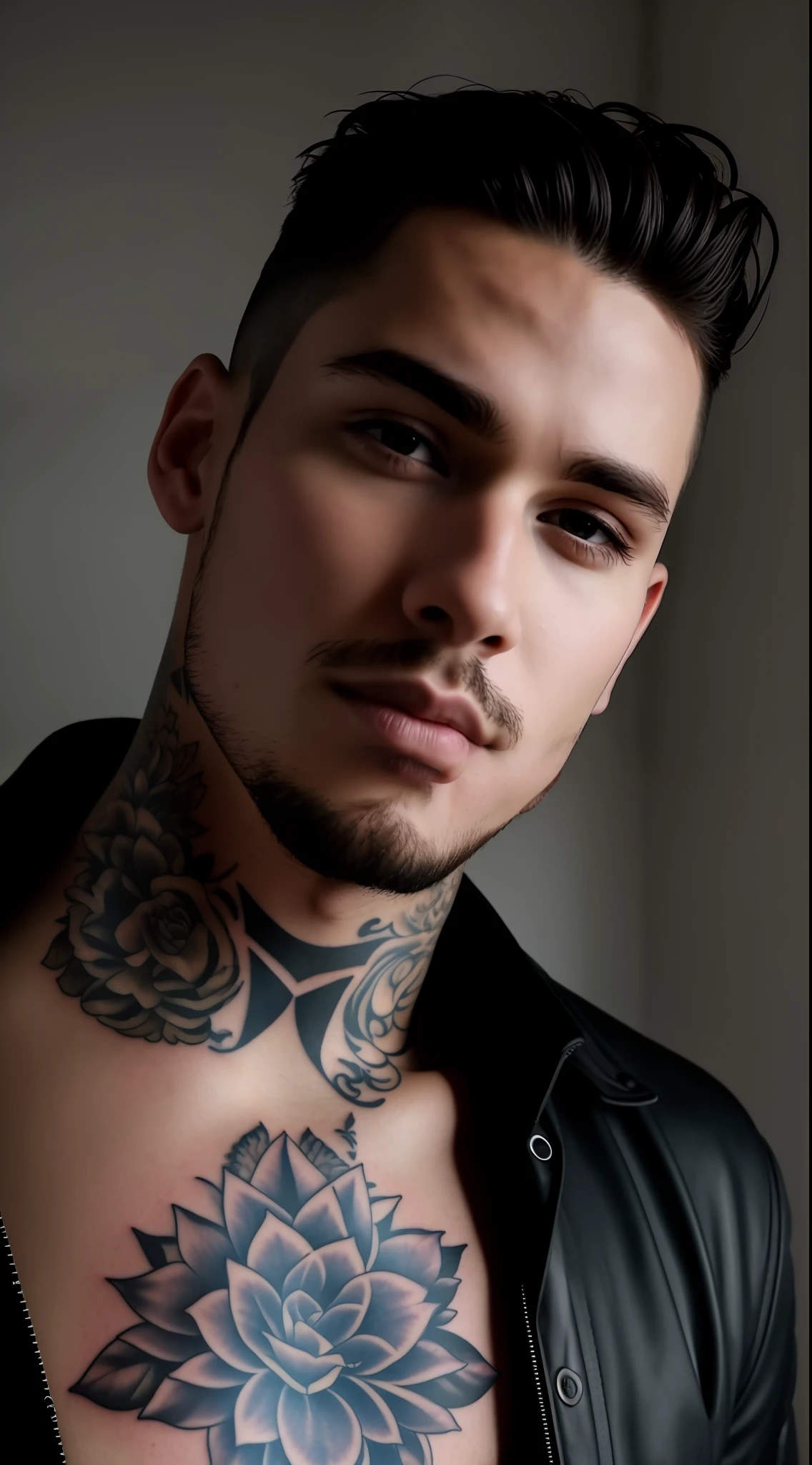 retrato masculino, Hermoso face, cara perfecta, adrede, obra maestra, mejor calidad, de la máxima calidad, iluminación cinematográfica, very Hermoso, ultra realista, tatuajes, tatuado, Hermoso,