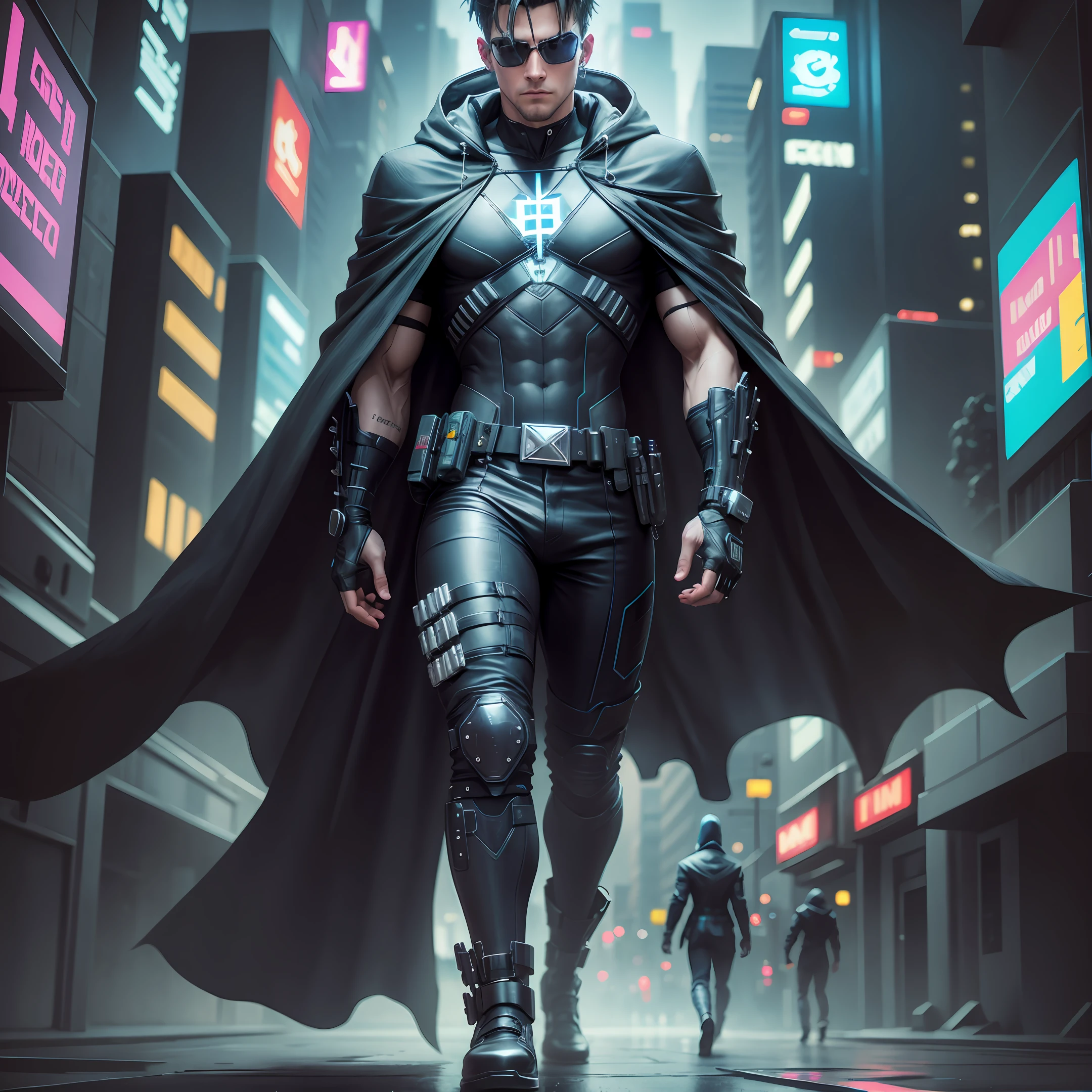 Batman in a black suit walking down a city street - SeaArt AI