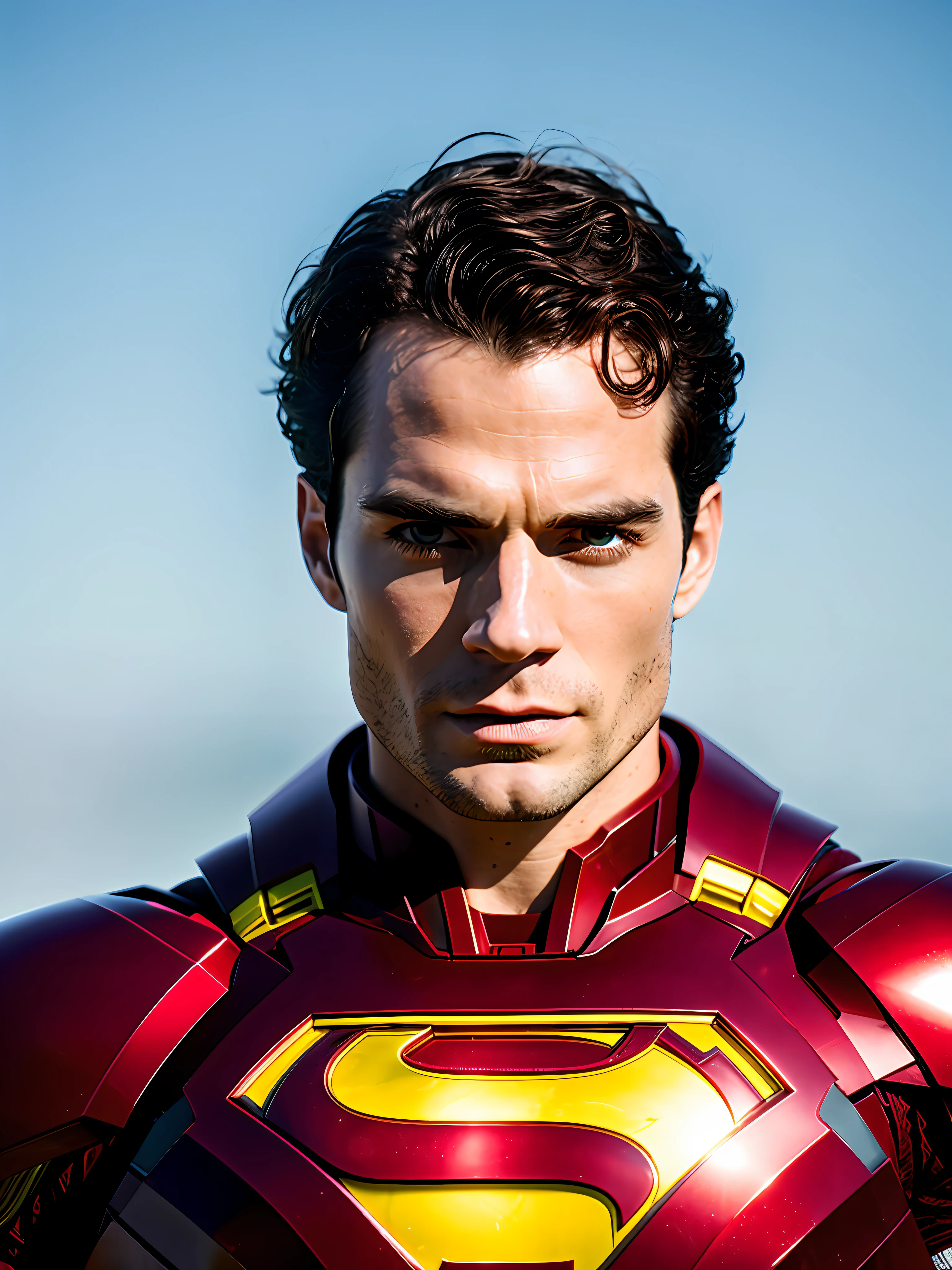 Modelo profesional Foto, Henry Cavill (muy detallado: 1.1), con armadura de Iron Man sin el casco, con fondo verde lima sin escenario, ojos perfectos, enfoque nítido, Alta definición 8K, increíblemente detallado, Intrincado