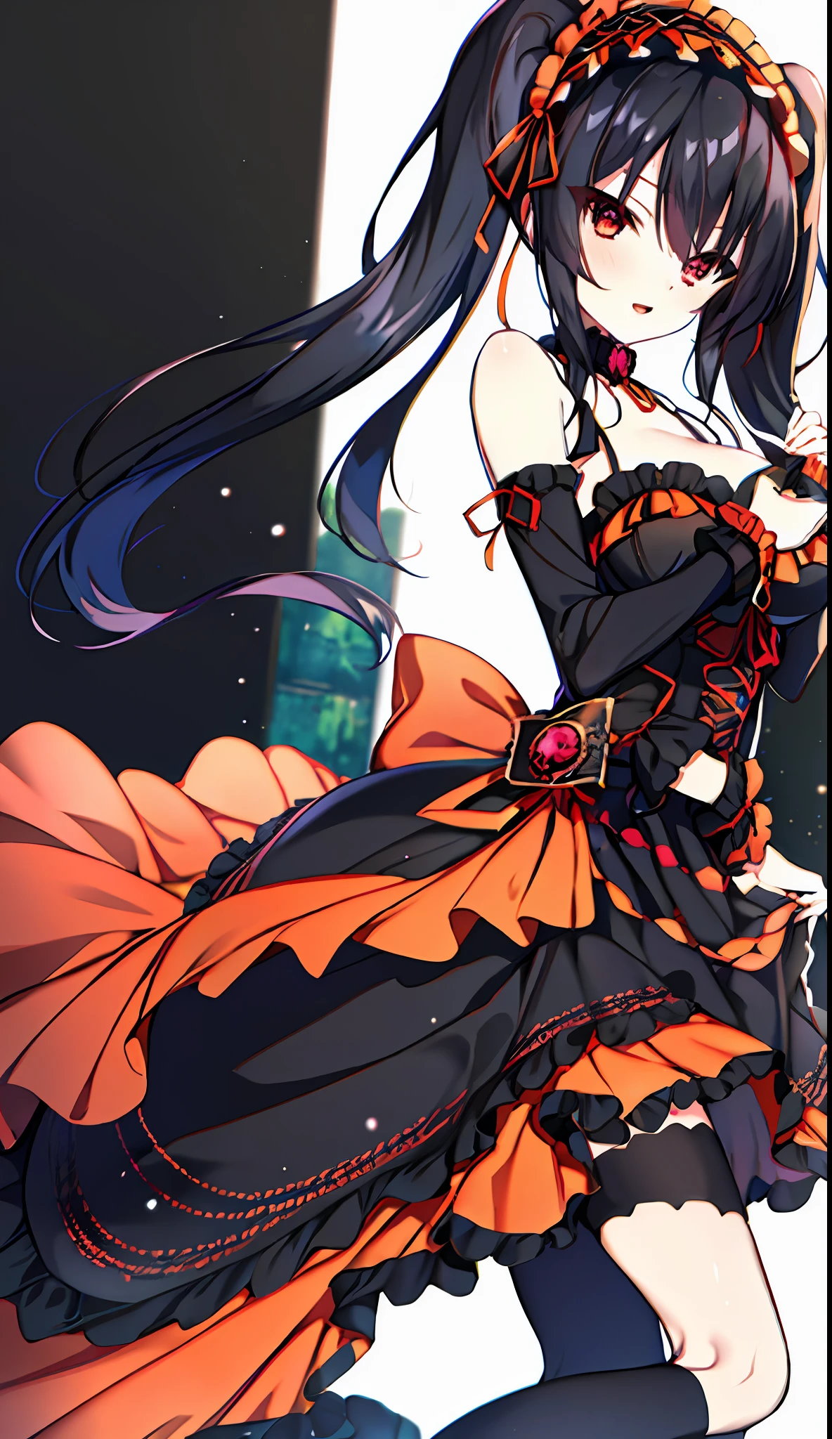 Anime girl in a black and orange dress with a bottle - SeaArt AI