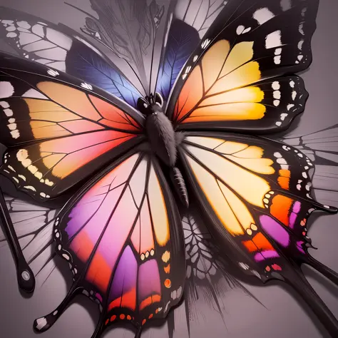 Butterfly, beautiful, perfect, three colors, ultrarealistic, centered, hyperdetailed, 4k, magical