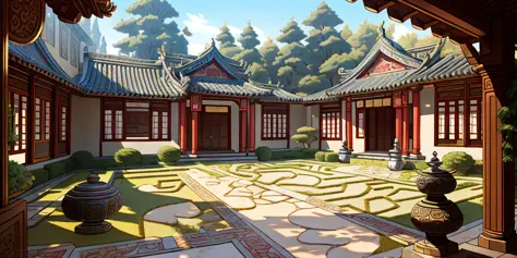 Masterpiece, the best quality, high quality, extremely detailed, ancient Chinese courtyard is generally composed of courtyards, ...