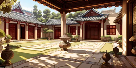 Masterpiece, the best quality, high quality, extremely detailed, ancient Chinese courtyard is generally composed of courtyards, ...