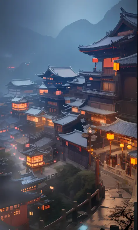 (Andreas Rocha Style:1.2),(Andreas Rocha Style),Bright City:0.8,City of Japan at night,Ancient Chinese Castle,Ancient Chinese Architecture,China Chinese Town,Japan Style, Tang Dynasty Rendering, Rostlán:0.8,Jiufen, City with Dark Japan,Scenic Background, C...