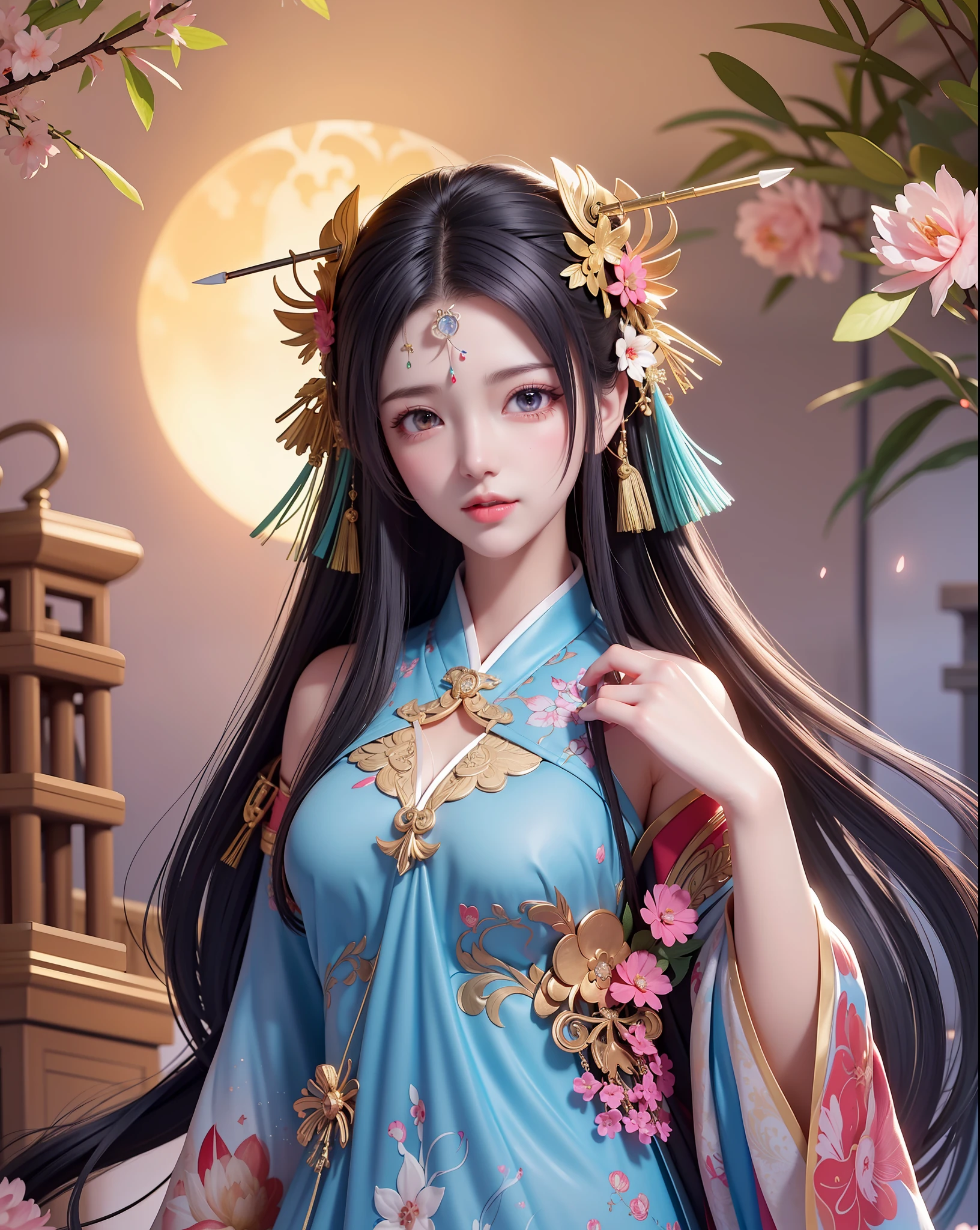 (8k, RAW photo:1.2),best quality, ultra high res,dramatic angle,(fluttered detailed color splashs), (illustration),(((1 girl))),(long hair),(rain:0.9),(hair ornament:1.4),there is an ancient palace beside the girl,chinese clothes,(focus on), color Ink wash painting,(color splashing),colorful splashing,(((colorful))),(sketch:0.8), Masterpiece,best quality, beautifully painted,highly detailed,(denoising:0.6),[splash ink],((ink refraction)), (beautiful detailed sky),moon,highly,detaild,(masterpiece, best quality, extremely detailed CG unity 8k wallpaper,masterpiece, best quality, ultra-detailed),(Lycoris radiata),