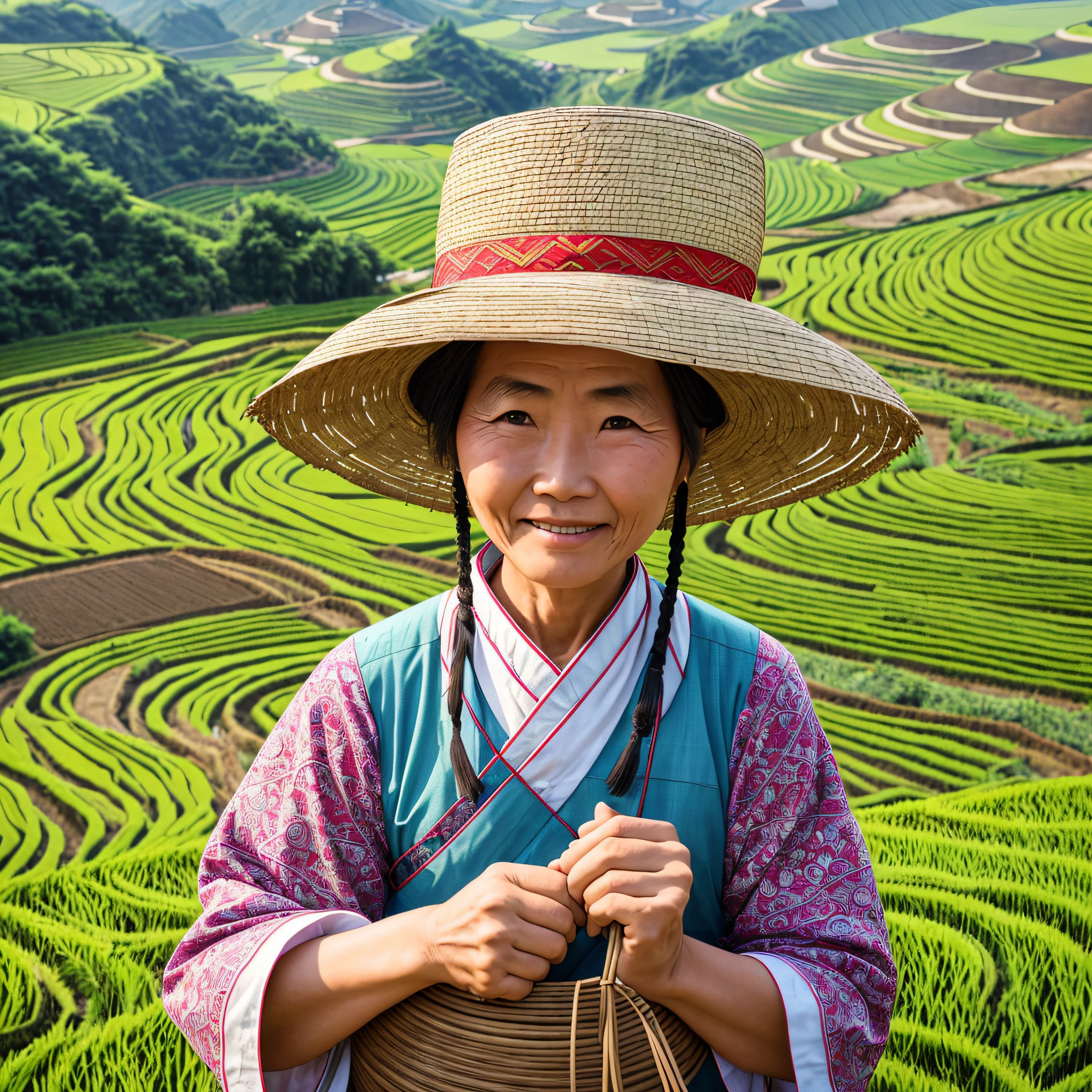 Chinese rural woman wearing a bundle of rice hat, old woman, chinese ...