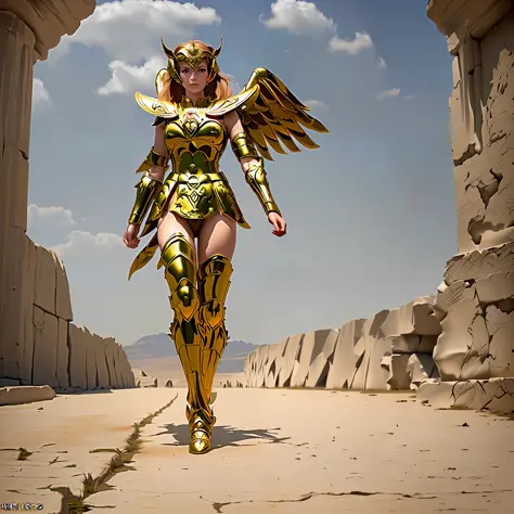 masterpiece, best quality, masterpiece, detailed face, detailed eyes, full body, 1girl, scorpionArmor, female armor, walking on ancient greek battlefields, nsfw, sexy, (8k, RAW photo, best quality, masterpiece: 1.2), solo focus, mgq_valkyrie, wings, sky,