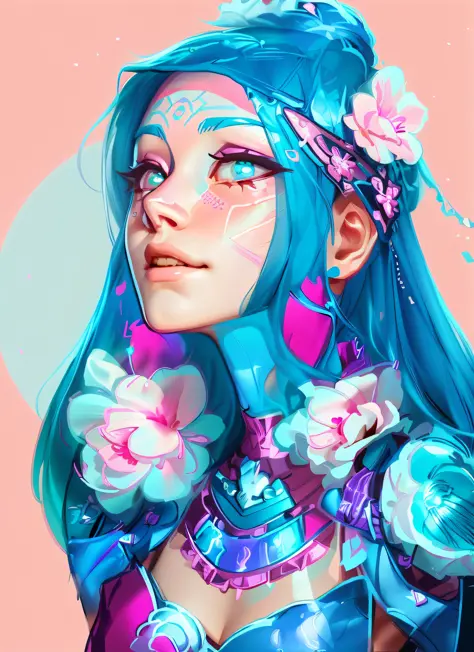 a woman with a blue face and pink hair wearing a blue and pink outfit, rossdraws 1. 0, rossdraws cartoon vibrant, rossdraws 2. 0...