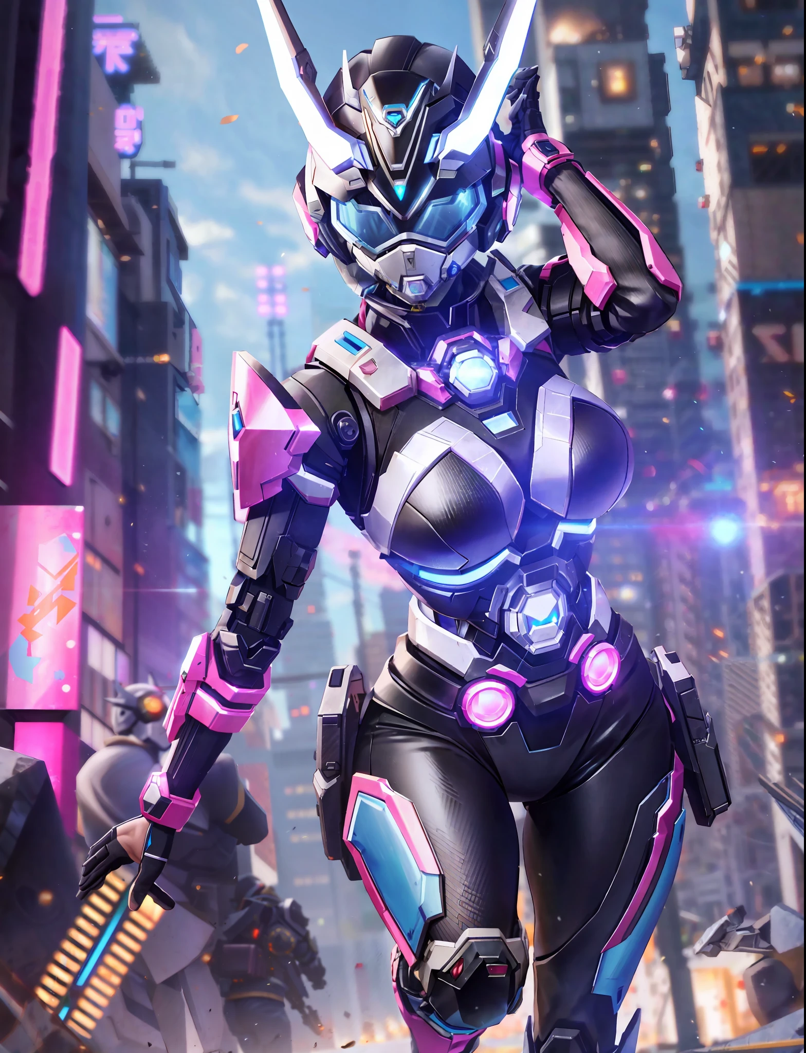 A close up of a person in a futuristic outfit with a sword - SeaArt AI