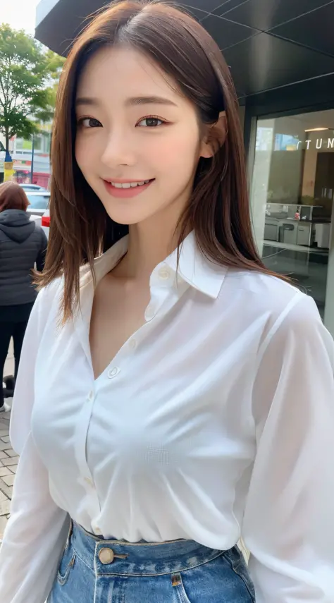 ((Top Quality, 8K, Masterpiece: 1.3)), Sharp Focus: 1.2, Beautiful Women with Perfect Figure: 1.4, Slim Abs: 1.2, (Layered Hairstyles: 1.2)), (Wet White Button Long Shirt: 1.3), Rain: 1.3, Street: 1.2, Wet Body: 1.3, Highly Detailed Face and Skin Texture, ...