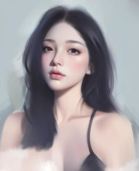 a close up of a woman with long black hair and a bra top, inspired by Yanjun Cheng, soft digital painting, portrait of female korean idol, digital paining, #1 digital painting of all time, # 1 digital painting of all time, 8k digital painting, 4k digital p...