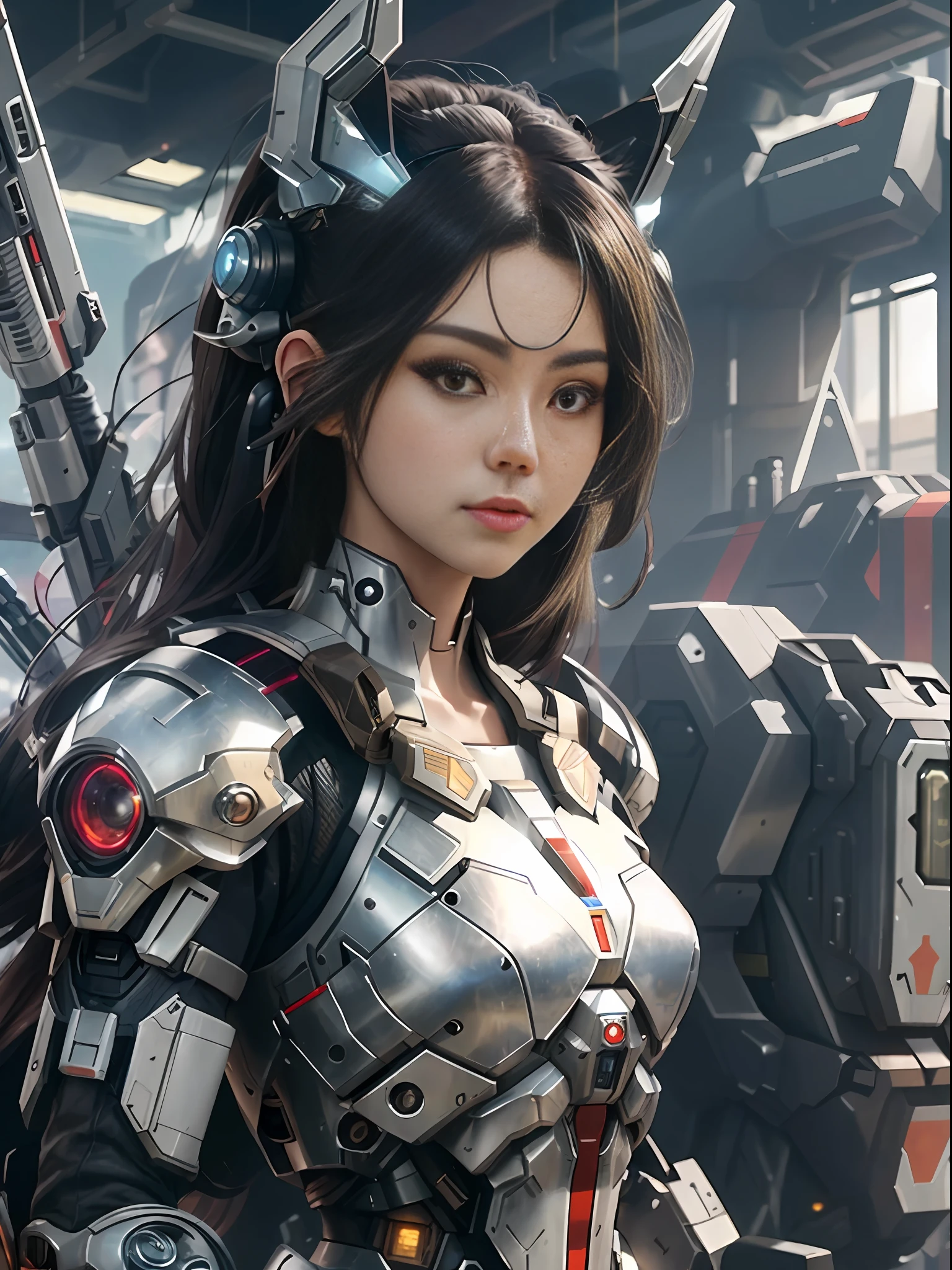 araffe woman in a futuristic suit with a gun in her hand, girl in mecha cyber armor, mechanized soldier girl, cgsociety and fenghua zhong, perfect android girl, cute cyborg girl, cyberpunk anime girl mech, female mecha, beutiful girl cyborg, cyborg girl, wojtek fus, portrait armored astronaut girl, mechanized valkyrie girl