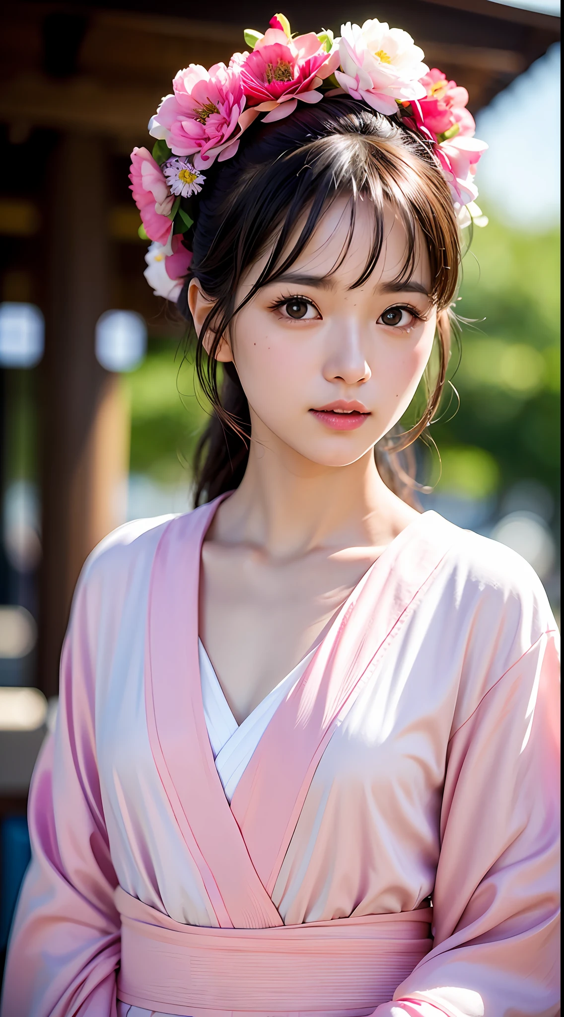 (Rotterdam: 1.5), Masterpiece, Top Quality, Raw Photography, Photorealistic, Face, Incredibly Ridiculous, Beautiful Girl, Cute, Depth of Field, High Resolution, Ultra Detail, Fine Detail, Very Detailed, Very Detailed Eyes and Face, Sharp Pupils, Realistic Pupils, Sharp Focus, Cinematic Lighting, Yukata, Pink Floral