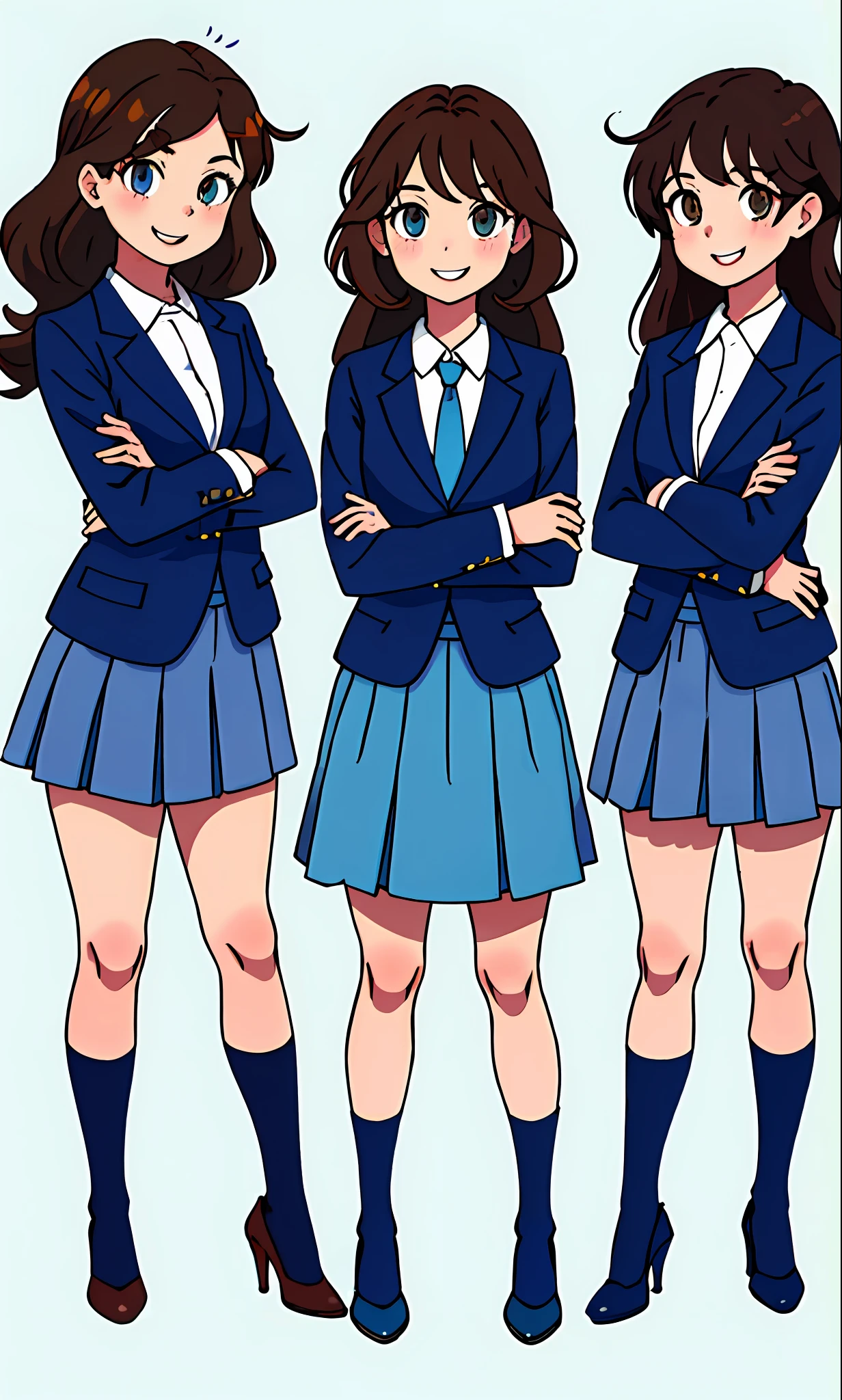 Tres chicas anime con uniformes escolares están paradas una al lado de la  otra - SeaArt AI