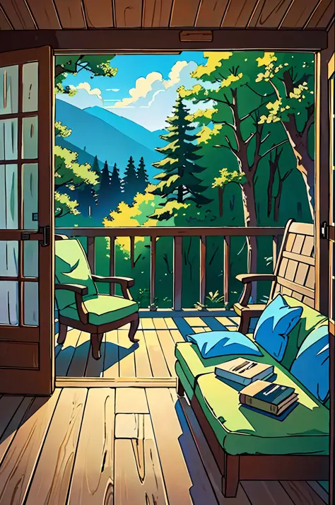 (best-quality:0.8), (best-quality:0.8), perfect anime illustration, interior of a lovely and cozy cottage in the woods