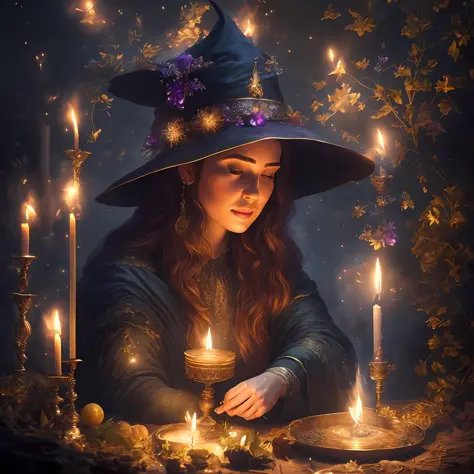 Witch making Magic, candles, magical, 8k, tarot cards,crystals