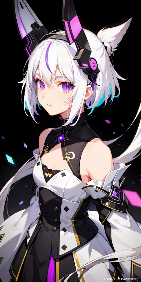 1 girl, white hair, multicolored hair, purple eyes, mask on head, side light, light particles, wallpaper, (best quality:1.1), (ultra-detailed:1.1), (beutiful illustration:1.1),
absurdres, high resolution,
(1 girl:1.1),solo, (cowboyshot),small,