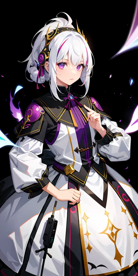 1girl, white hair, multicolored hair, purple eyes, mask on head, sidelighting, light particles, wallpaper,(best quality:1.1), (ultra-detailed:1.1), (beutiful illustration:1.1),
absurdres, high resolution,
(1 girl:1.1),solo, (cowboyshot),small,