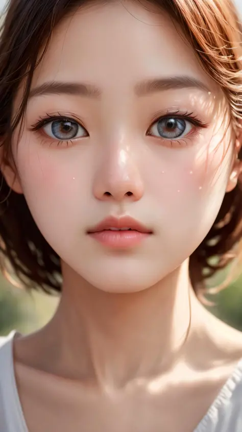 In a mesmerizing (close-up:1.4), the (Korean:1.3) girl's porcelain skin glows with a delicate luminosity, while her enchanting e...