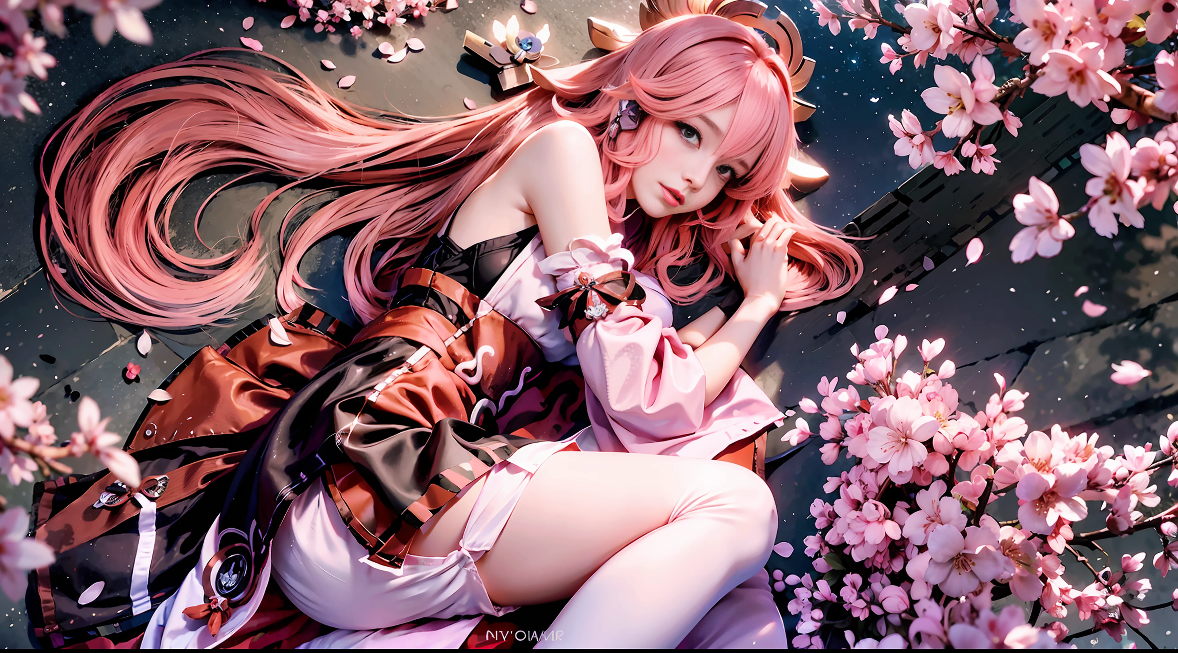 anime-girl-poses-on-cherry-blossom-ground-in-pink-dress-kokiyo-from