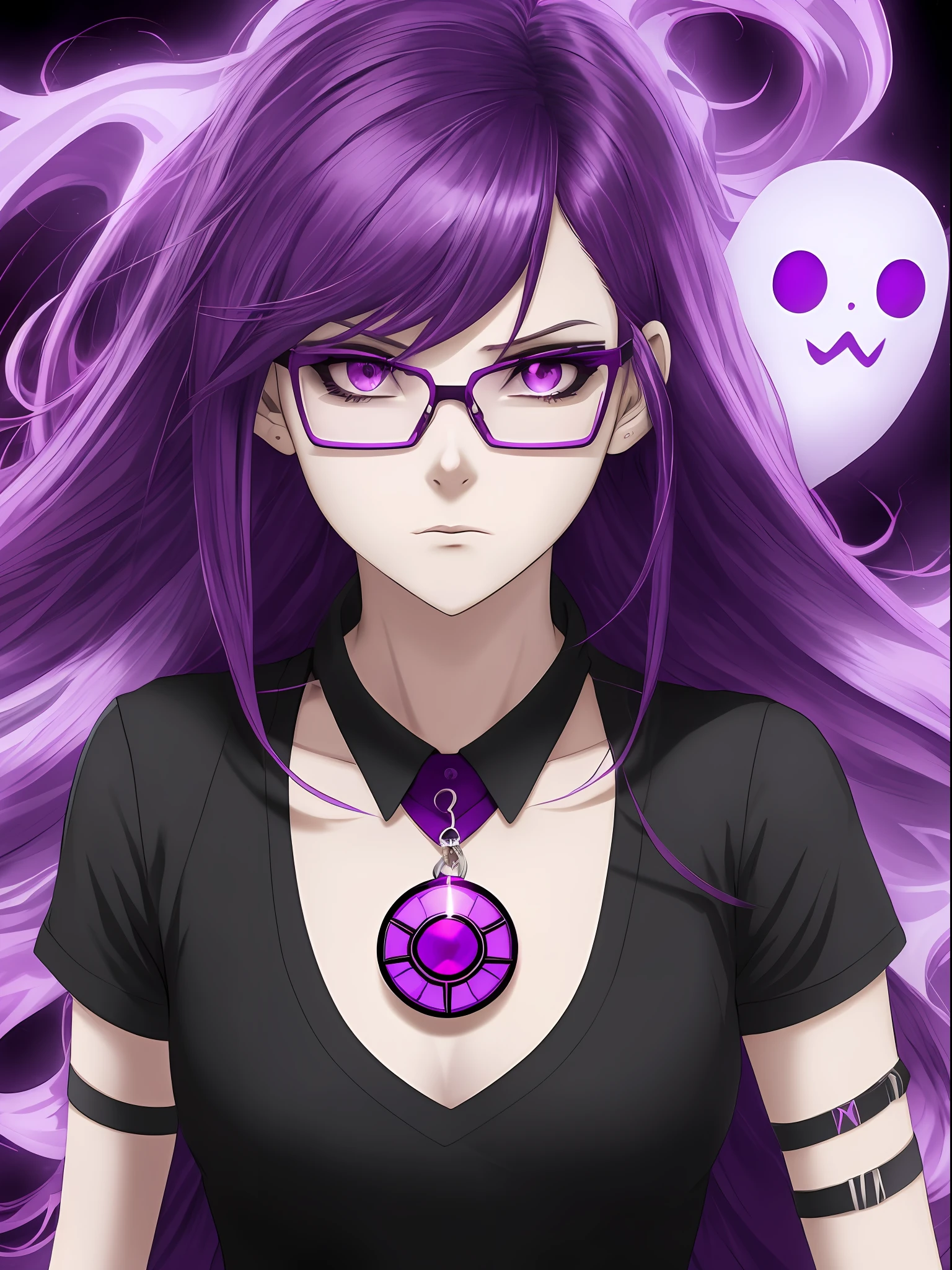 A close up of a person with purple hair and glasses - SeaArt AI