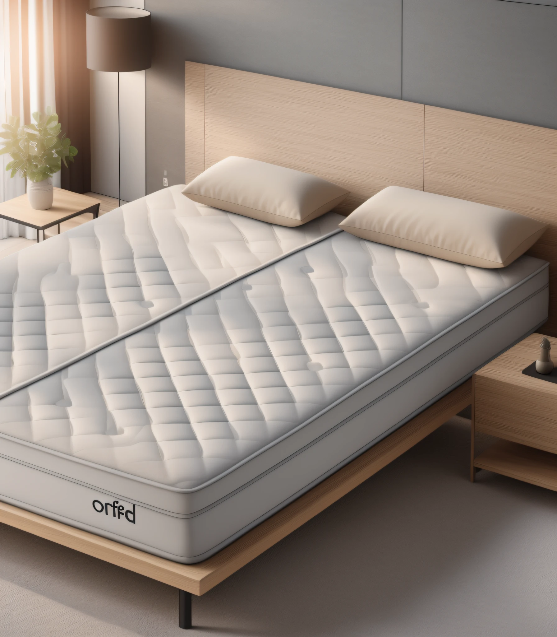 One Araffed mattress without pillows, Wanara, oblique view, 3D product rendering, soft natural lighting, with 3d rendering, with 3D rendering, highly photographic rendering, high quality rendering, luxcore rendering, product photo, high quality