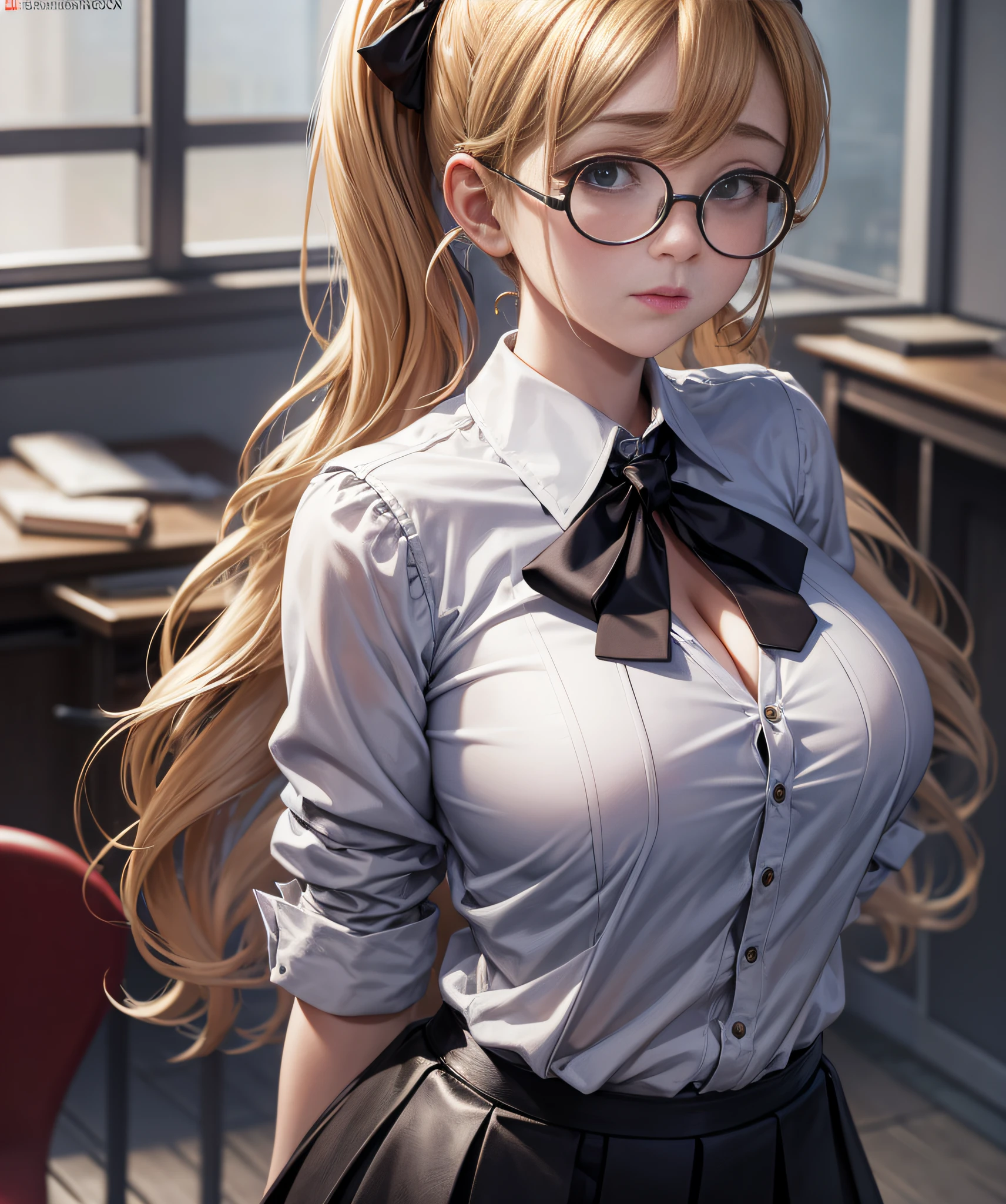 Anime girl with glasses and a bow tie posing for a picture - SeaArt AI