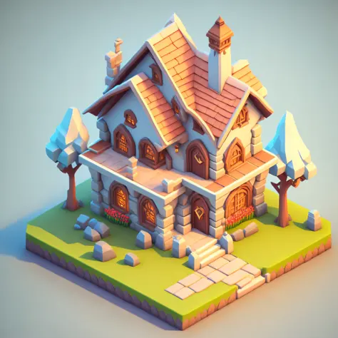 Isometric house, RPG style, cartoon, DnD, fantasy, mobile game