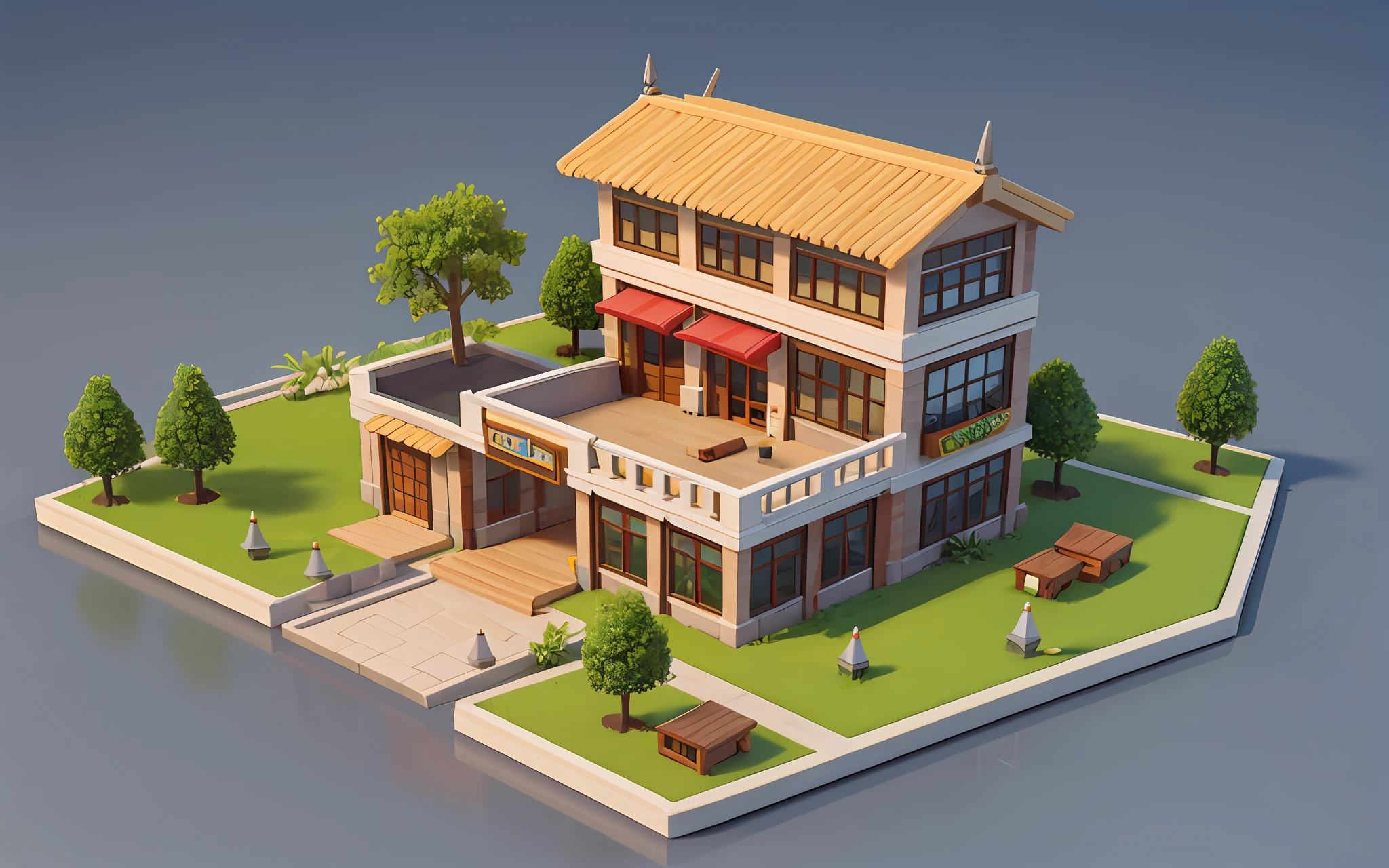 masterpiece, best quality,3d,outdoor,mini landscape,office building