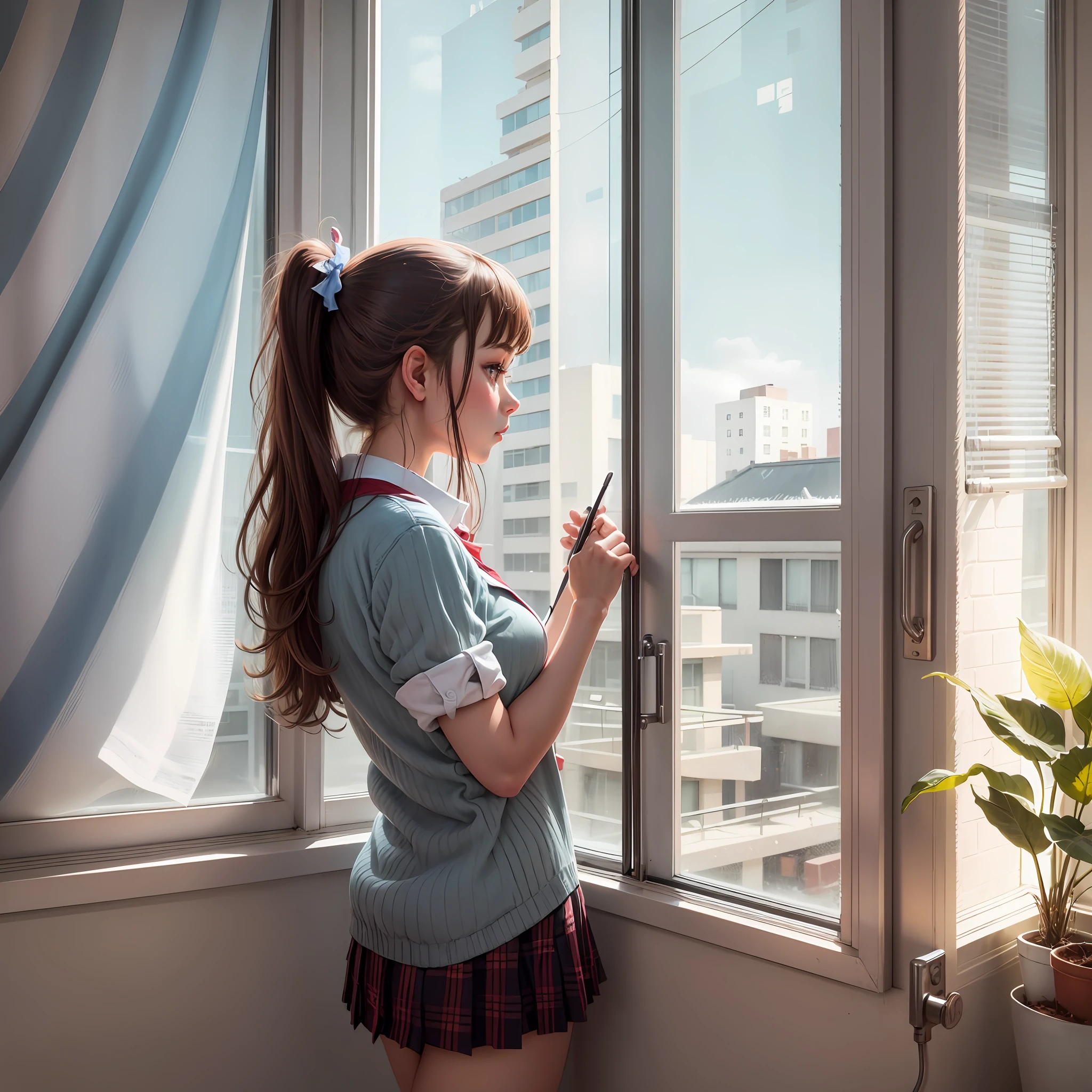 High school girl changing clothes Peeping from outside the window 