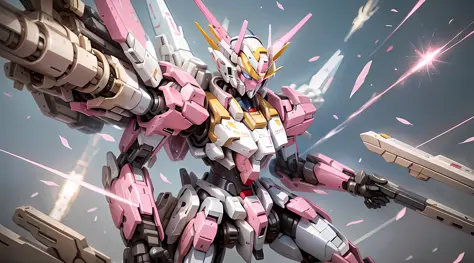 gundam in pink and white porcelain, porcelain material, precision mech parts