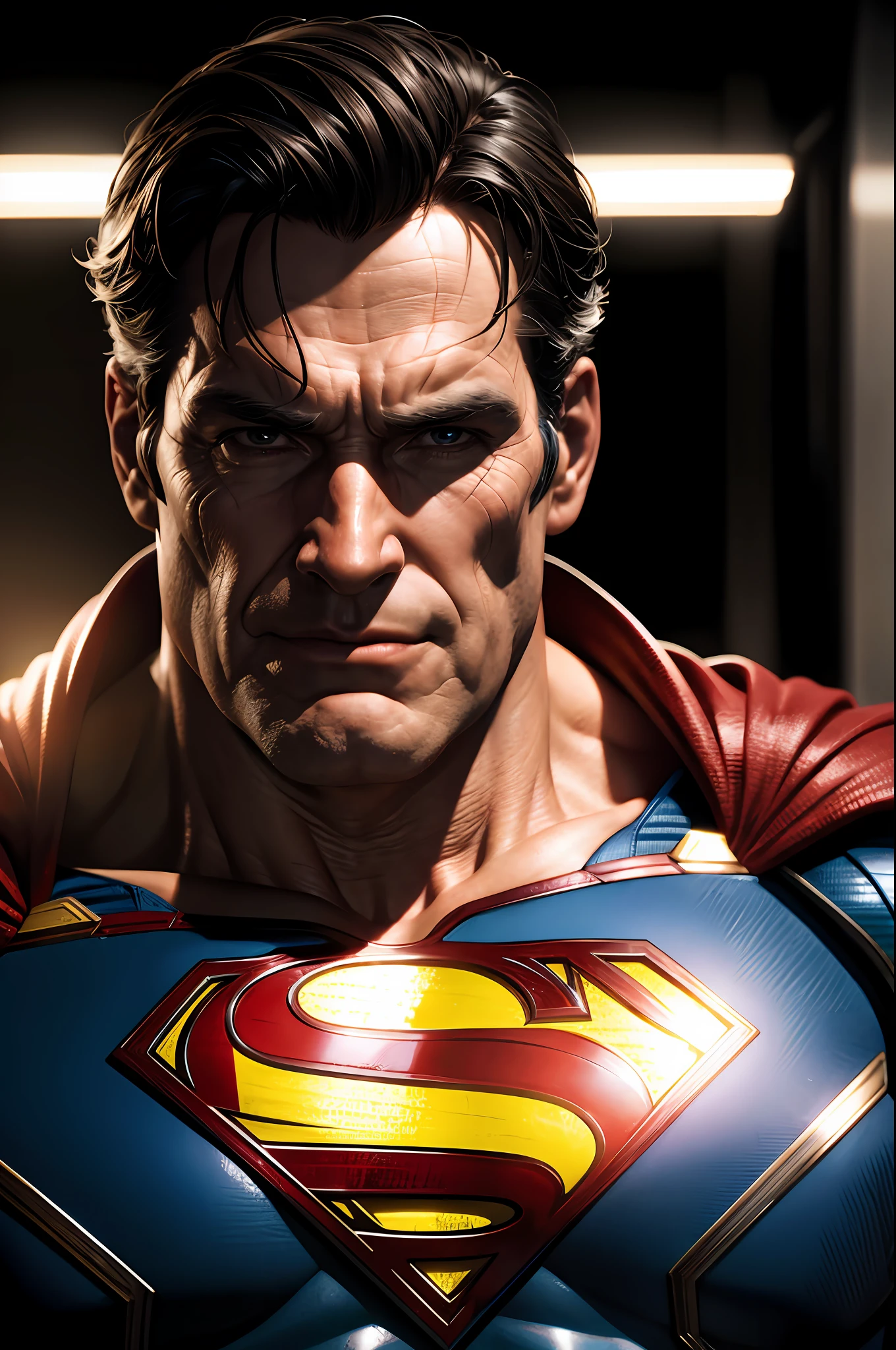 DC Comics, portrait (closeup) Old man Superman, realistically, dynamic lights, old, full footage, (extremely detailed 8k wallpaper of CG unit), trend in ArtStation, trend in CGSociety, high detail, sharp focus, dramatic, photorealistic