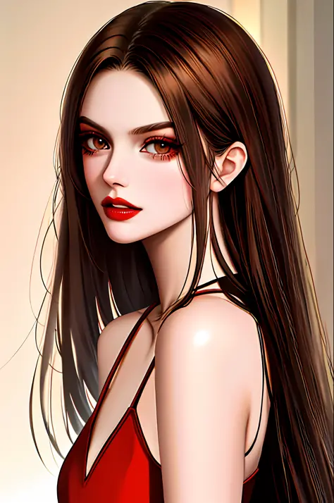 andreja pejic, brown hair, red lipstick, light brows