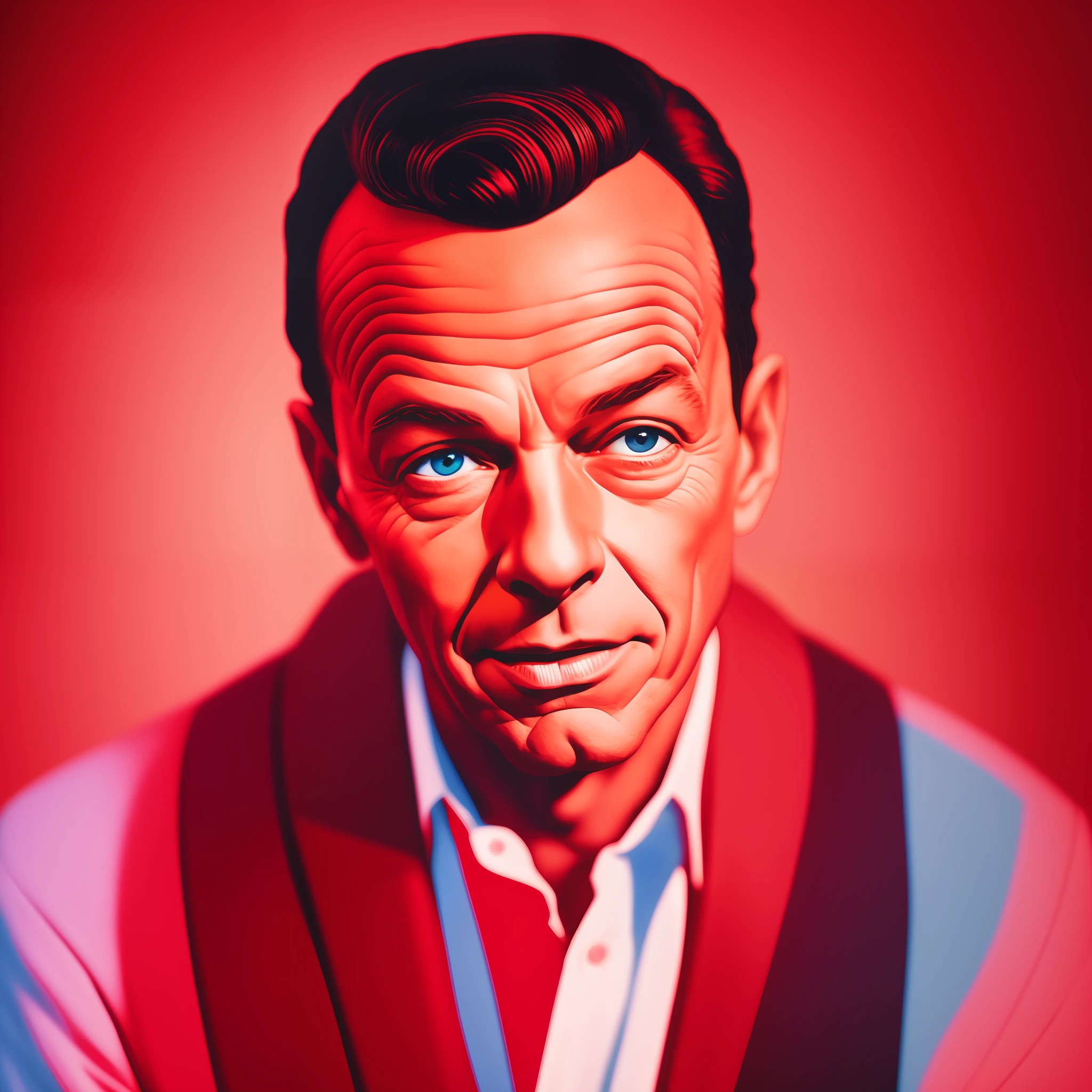 Realistic image of Frank Sinatra, captured with a professional-grade DSLR camera, red colors, tender light, pastel colors --auto --s2