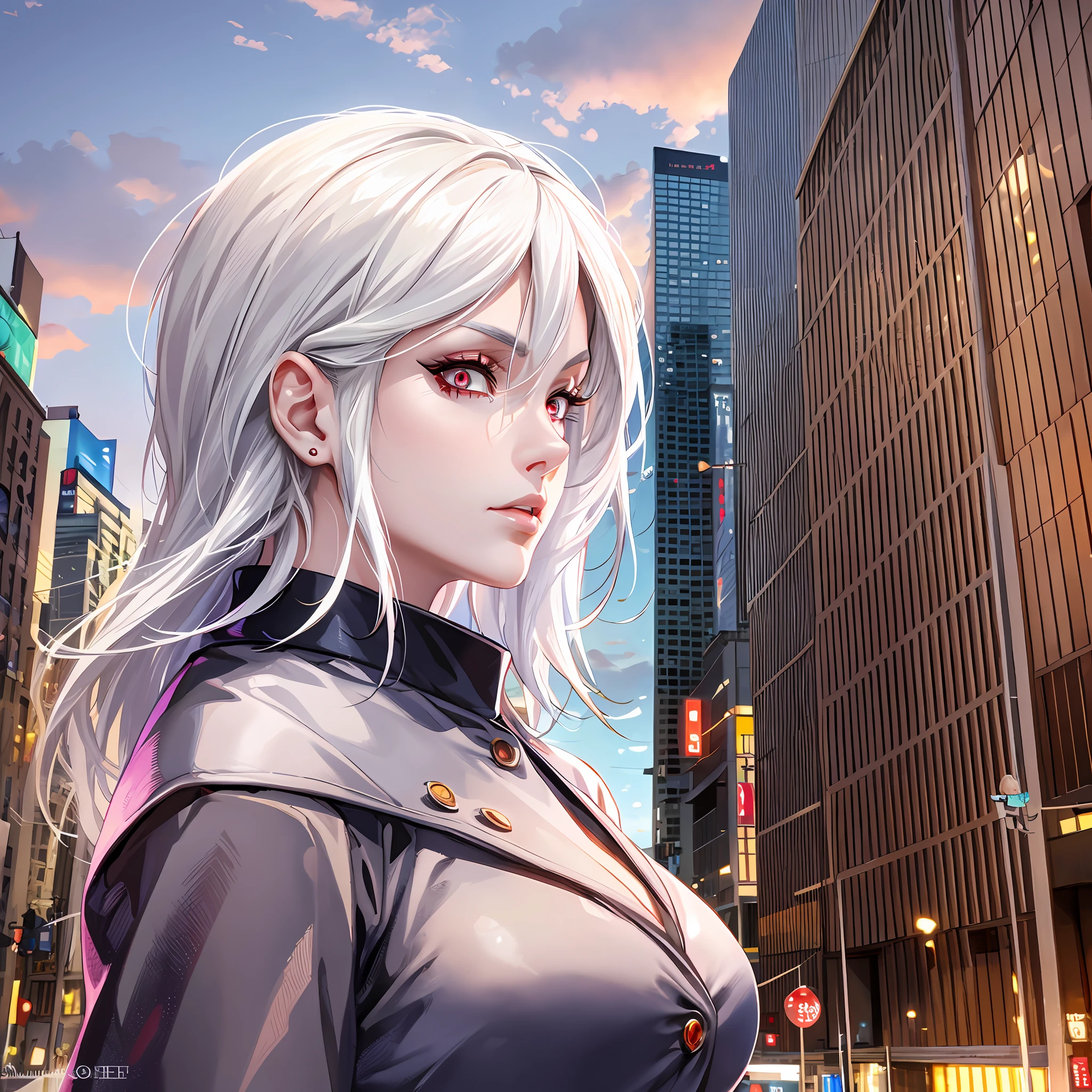 Anime Girl With White Hair And Black Leather Jacket In City Seaart Ai 5876