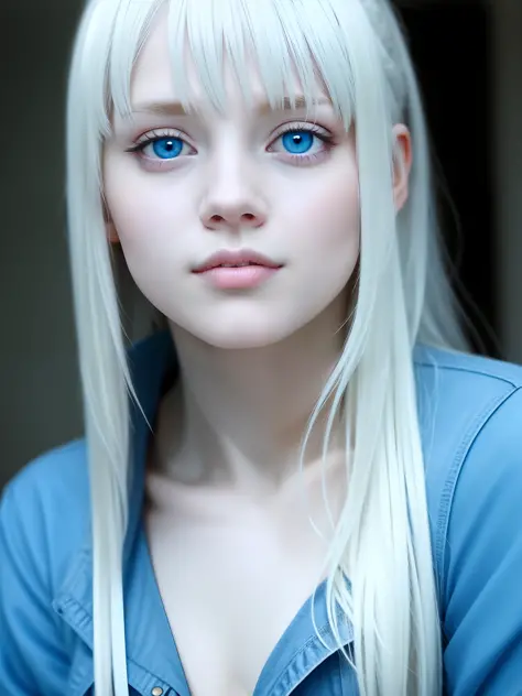 Albino, pretty girl, one girl, attractive whitish light blue eyes