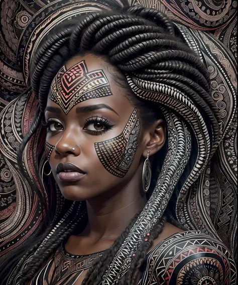horror art, black skin, dread, unity 8k wallpaper, black snake curled in hair, ultra detailed, symmetrical, beautiful and aesthe...