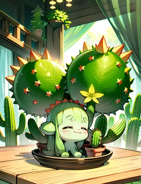 a cartoon cactus, anthropomorphic cactus, cute cartoonish, beautiful illustration, detailed digital art, cute art, cute pokemon ...
