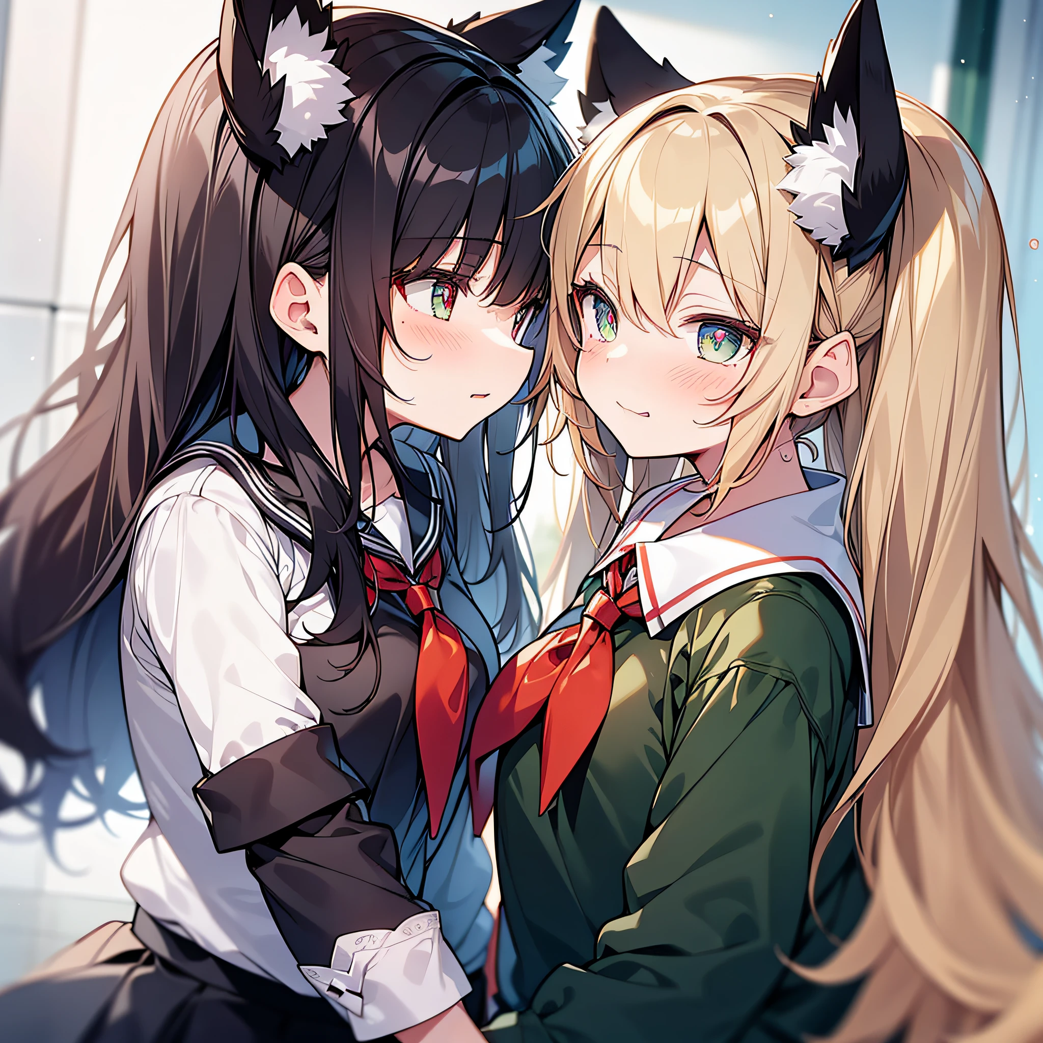 Anime image of two girls with long hair and cat ears - SeaArt AI