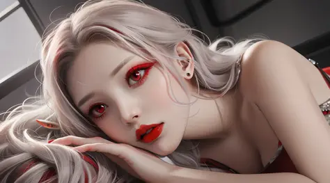 red eyes, red lips,