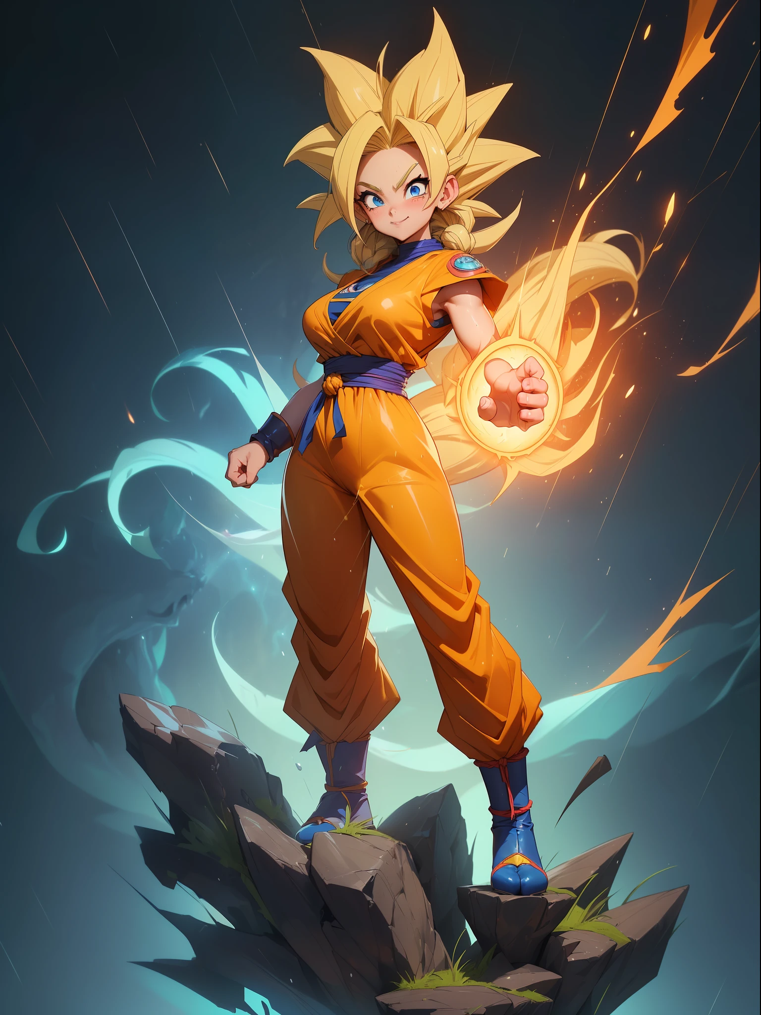 A cartoon image of a young gohan with a flame in his hand - SeaArt AI