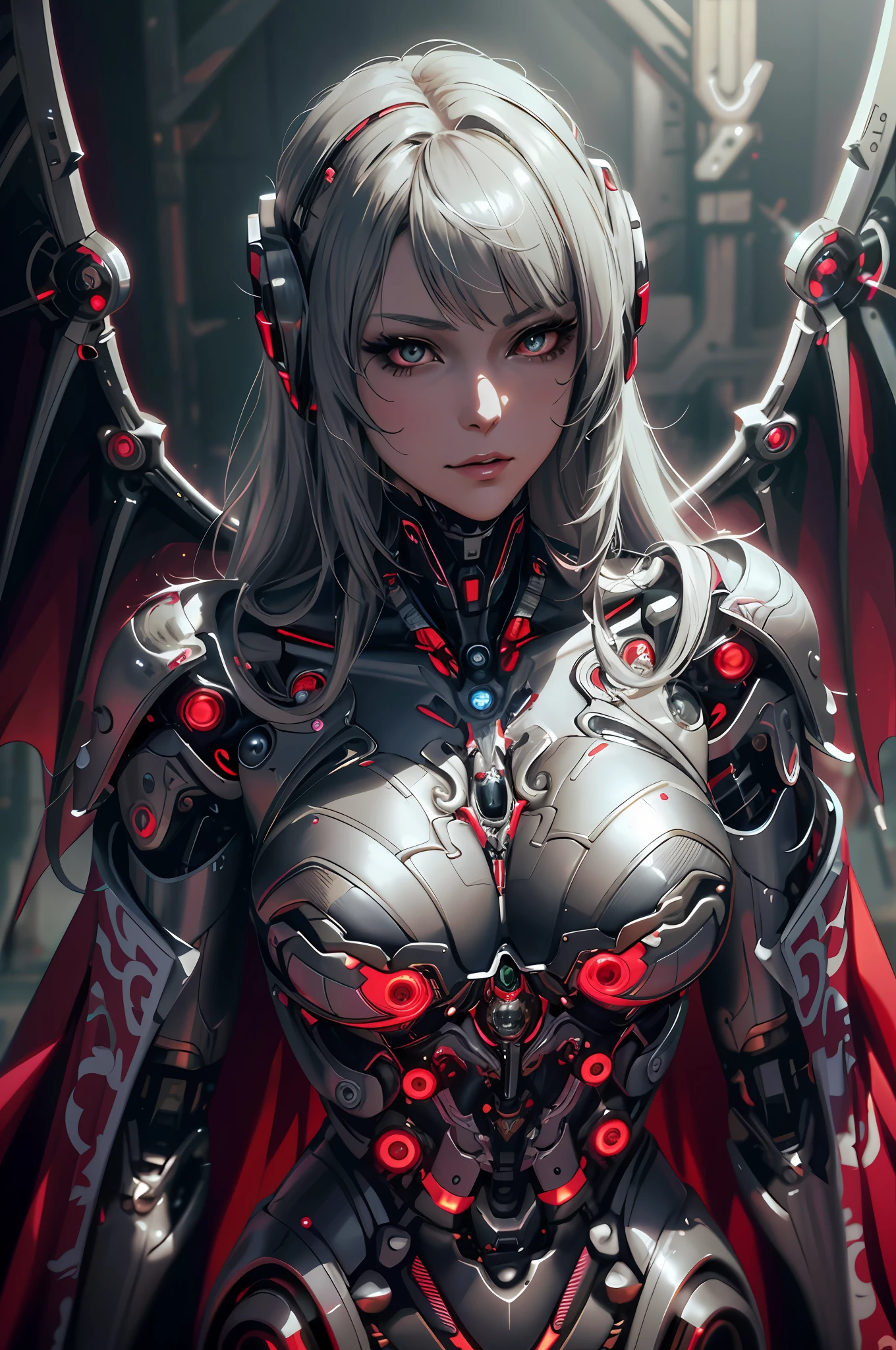 a close up of a woman in a costume with wings, detailed digital anime art, beautiful cyborg angel girl, portrait of a cyborg queen, perfect anime cyborg woman, beutiful girl cyborg, 4k detailed digital art, 4k highly detailed digital art, stunning cgsociety, detailed fantasy digital art, 2. 5 d cgi anime fantasy artwork, cyberpunk robotic elvish queen