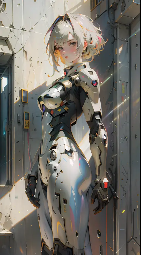 ((best quality)), (masterpiece)), (details:1.4), 3d, beautiful cyberpunk woman image,iron man, shiny metal suit,hdr,high dynamic...