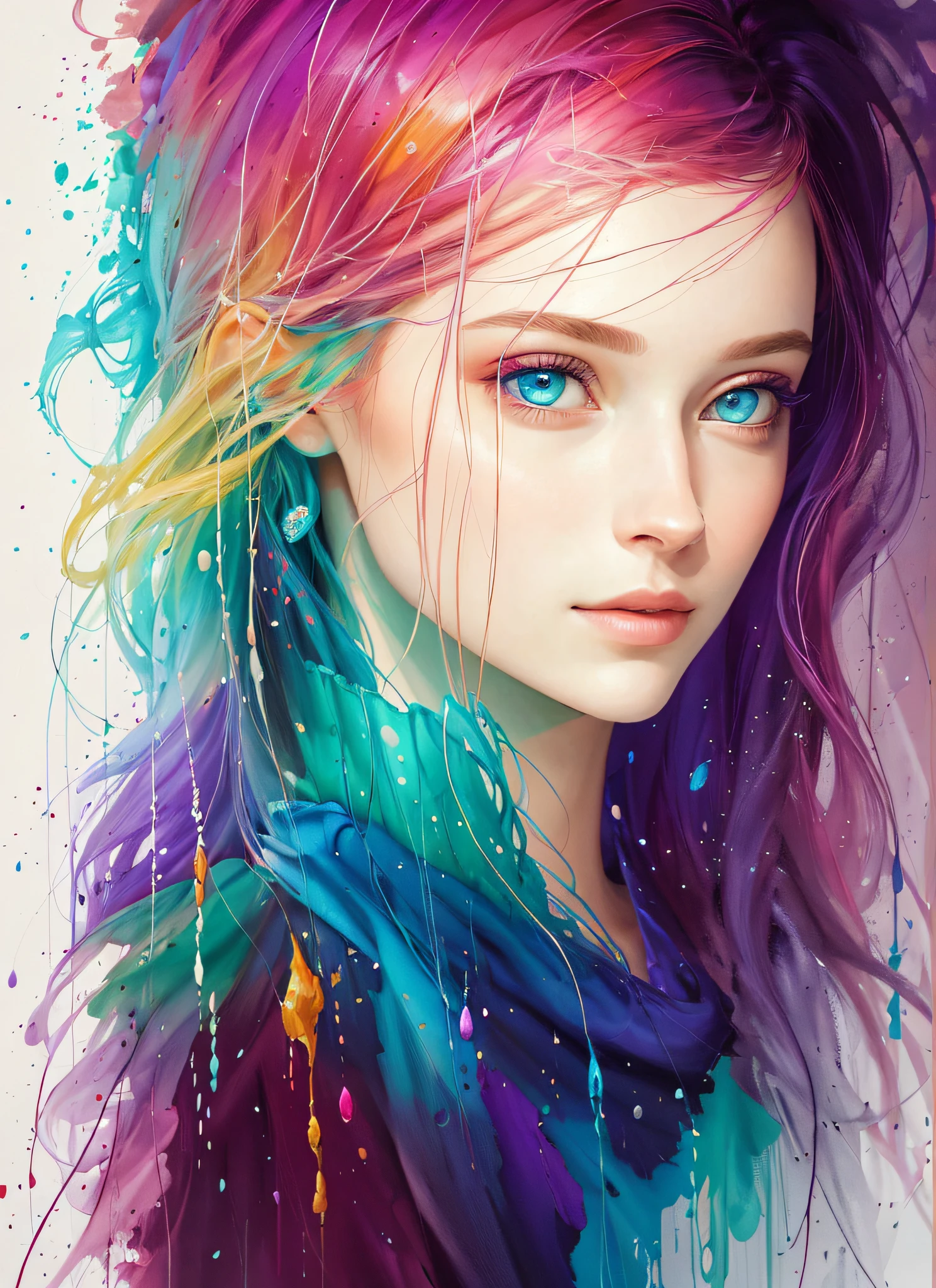 painting of a woman with colorful hair and blue eyes, beautiful art uhd 4 k, beautiful gorgeous digital art, gorgeous digital art, beautiful digital art, very beautiful digital art, colorful art, beautiful digital artwork, colorful digital painting, realistic cute girl painting, colorfull digital fantasy art, beautiful digital painting, gorgeous digital painting, vibrant digital painting, realistic digital art 4 k