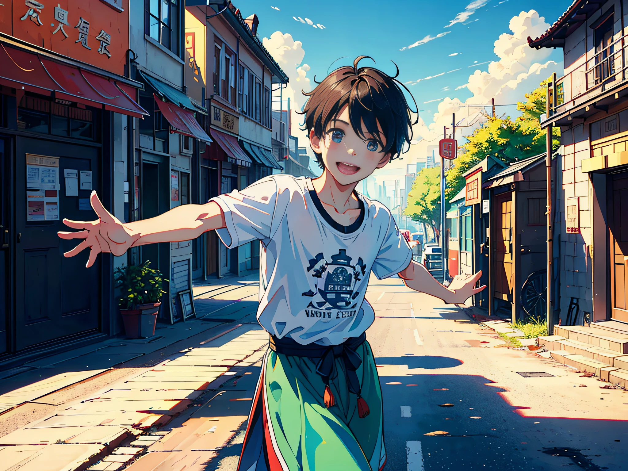 Anime boy in a skirt on a skateboard in a street - SeaArt AI