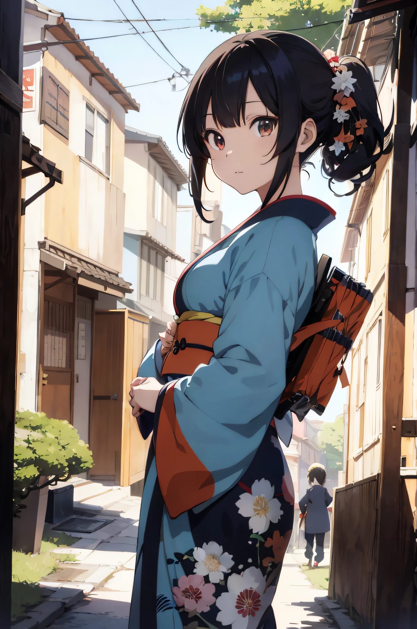 anime girl in kimono outfit holding a cat's paw, an anime drawing by Yang J, pixiv contest winner, serial art, digital anime illustration, kawacy, anime style illustration, anime style 4 k, beautiful anime portrait, anime style portrait, anime style artwork, artwork in the style of guweiz, anime illustration, digital anime art, detailed digital anime art