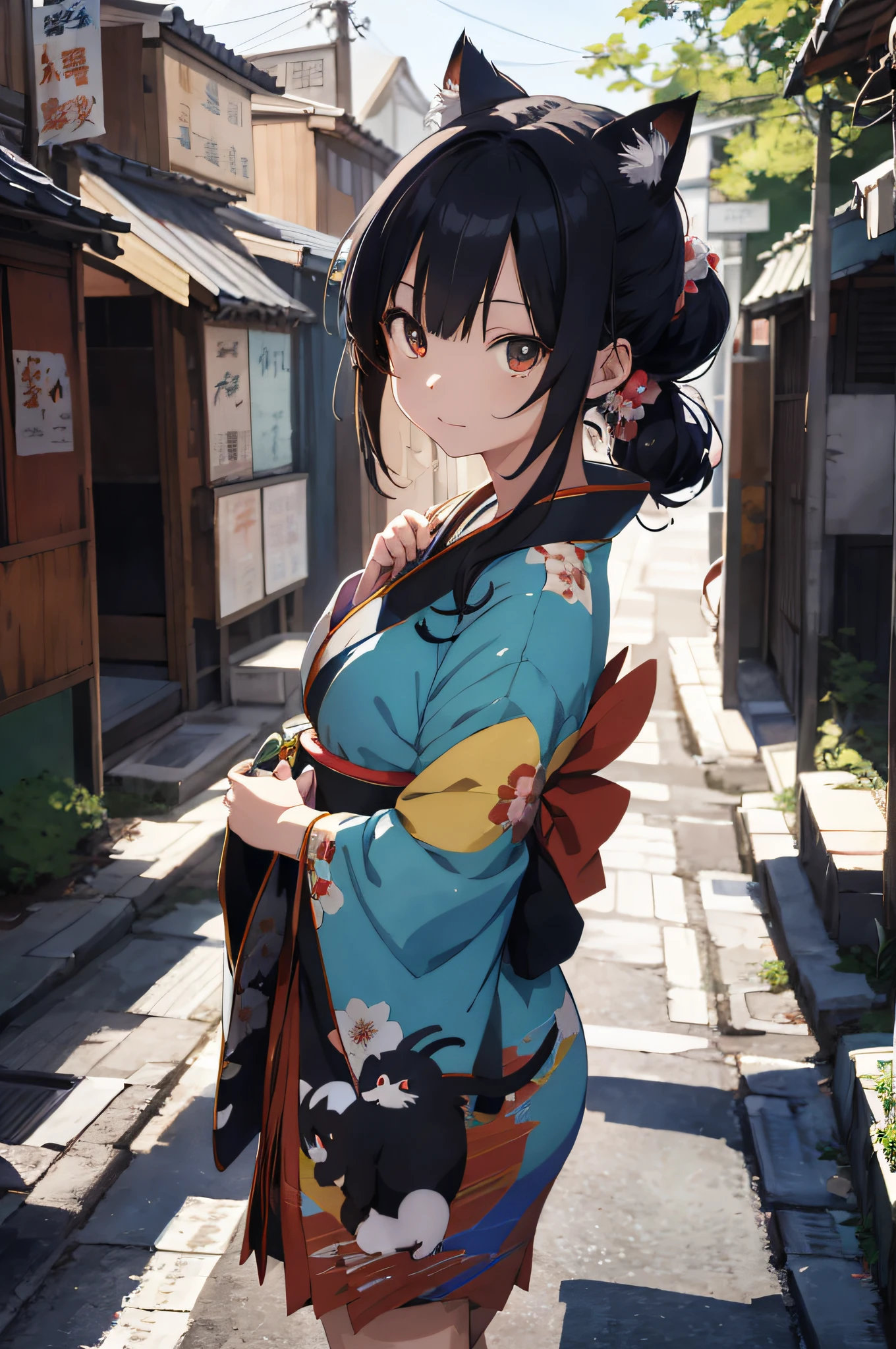 anime girl in kimono outfit holding a cat's paw, an anime drawing by Yang J, pixiv contest winner, serial art, digital anime illustration, kawacy, anime style illustration, anime style 4 k, beautiful anime portrait, anime style portrait, anime style artwork, artwork in the style of guweiz, anime illustration, digital anime art, detailed digital anime art