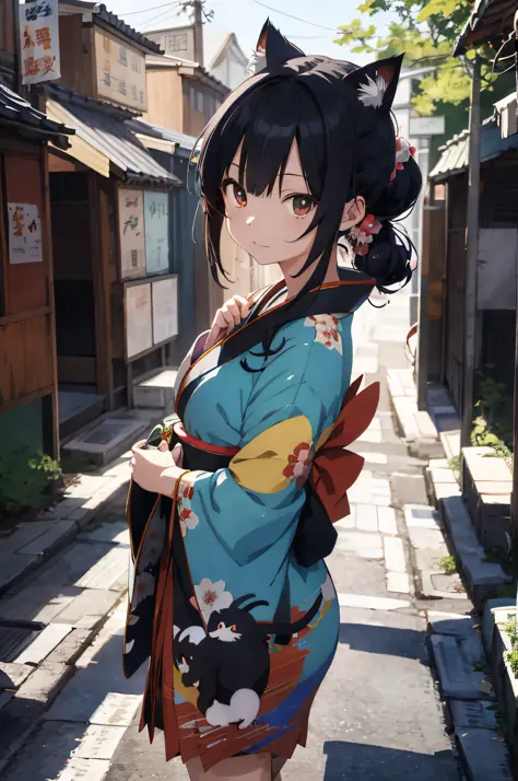 anime girl in kimono outfit holding a cat's paw, an anime drawing by Yang J, pixiv contest winner, serial art, digital anime illustration, kawacy, anime style illustration, anime style 4 k, beautiful anime portrait, anime style portrait, anime style artwor...