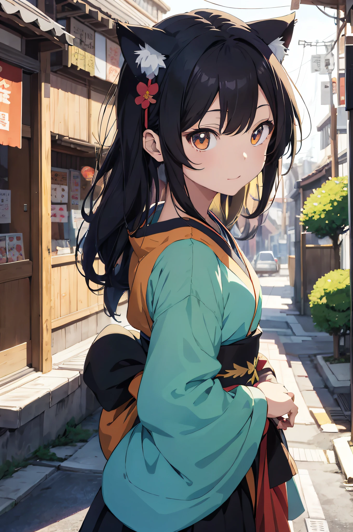 Anime cat ear girl in kimono clothes with cat ears, shoulder looking, anime drawing by Yang J, pixiv contest winner, serial art, digital anime illustration, kawashi, anime style illustration, anime style 4K, beautiful anime portrait, anime style portrait, anime style artwork, Guweiz style artwork, Anime Illustration, Digital Anime Art, Detailed Digital Anime Art